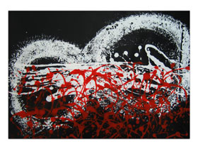 Moderan dizajn interijera sa slikama iz ponude galerije MAG - apstraktna slika Iskušenje Akril na hameru 100x70 cm