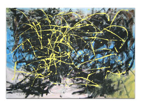 Dizajn interijera slikama iz galerije MAG - apstraktna slika Šuma sumarum akril na hameru 100x70 cm