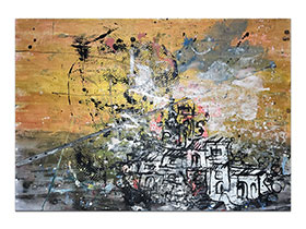 Moderne slike u galeriji MAG - apstraktna slika Pitoreskno seoce mediterana akril na hameru 100x70 cm