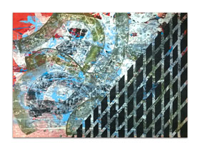 Moderan interijer opremljen slikama galerije MAG - originalna apstraktna slika Nove dimenzije I akril na hameru 100x70 cm