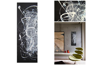 Opremanje poslovnih prostora modernim slikama iz galerije MAG - Plešemo u noć 2 - apstraktna slika na hameru 70x25 cm