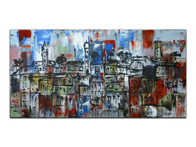 Dnevni boravak uređenje slikama galerije MAG - moderna apstraktna slika Šarm mediterana akril na napetom platnu 100x50 cm