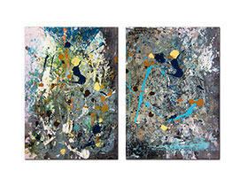 Moderne slike u galeriji MAG - apstraktna slika Tamo negdje daleko akril na hameru diptih 2x 41x29 cm