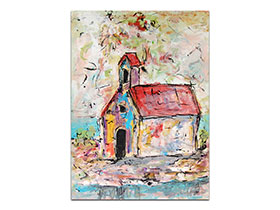 Moderne slike u galeriji MAG - apstraktna slika Kapelica na mediteranu akril na nenapetom platnu 100x80 cm