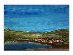 Moderne slike u galeriji MAG - Umjetnička slika Gradić na obali akril na hameru 100x70 cm