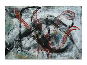 Slikar modernih slika u galeriji MAG - apstraktna slika Buđenje sna Akril na hameru 100x70 cm