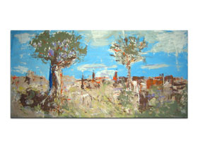 Klasično slikarstvo - Velika slika na platnu - Dvi masline na kampanji - Akril na platnu 135x65 cm - MAG galerija