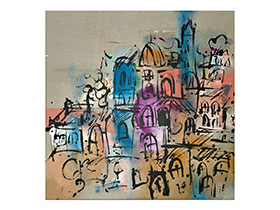 Moderne slike u galeriji MAG - apstraktna slika Mediteranski gradić Akril na platnu 60x60 cm