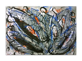 Slikarstvo u galeriji MAG - apstraktna slika Zaboravljeni poljupci Akril na hameru 100x70 cm