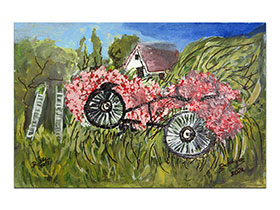 Umjetničke slike u galeriji MAG - Umjetnička slika Bicikl u cvijeću Akril na kaširanom platnu 30x20 cm