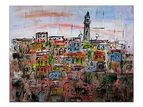 Moderne slike u galeriji MAG - apstraktna slika Istarski gradić akril na napetom platnu 90x70 cm