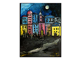 Umjetničke slike u galeriji MAG - Umjetnička slika Grad noću Akril na napetom platnu 40x30 cm