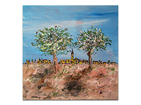 Moderne slike u galeriji MAG - apstraktna slika Pogled iz maslinika Akril na napetom platnu 80x80 cm