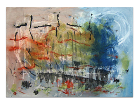 Uređenje poslovnog prostora slikama iz galerije MAG - apstraktna slika Retencija budućnosti Akril na hameru 100x70 cm