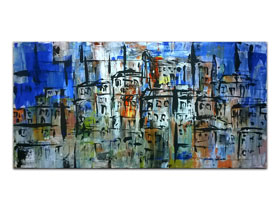 Dnevni boravci uređenje slikama galerije MAG - originalna slika Konture grada akril na napetom platnu 100x50 cm