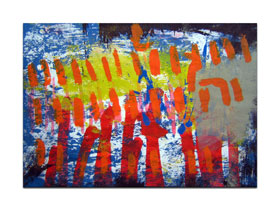 Prodaja slika - Apstraktna slika - Vinograd crvenih stupova - Akril na papiru - MAG galerija