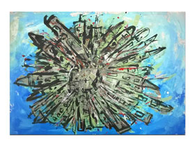 Prodajna galerija MAG - originalna apstraktna slika Minimundus akril na hameru 100x70 cm