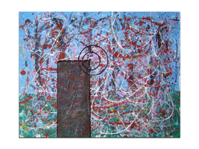 Dizajneri interijera kupuju slike u u galeriji MAG - Monolit 2 - apstraktna slika na hameru 65x50 cm