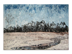 Moderan interijer opremljen slikama iz galerije MAG - apstraktna slika Planine je zabijelio snijeg Akril na hameru 100x70 cm