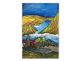 Umjetničke slike u galeriji MAG - Umjetnička slika Kuća na otoku Akril na napetom platnu 30x20 cm