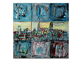 Moderne slike u galeriji MAG - apstraktna slika Obrisi grada III akril na napetom platnu 70x70 cm