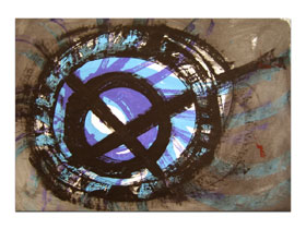 Uređenje dnevnog boravka slikama iz galerije MAG - apstraktna slika Začarani krug Akril na hameru 100x70 cm