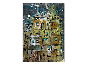 Moderne slike u galeriji MAG - apstraktna slika Usnuli gradić akril na hameru 42x29 cm