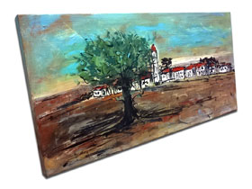 Galerije u Istri - Galerija MAG - umjetnička slika Gradić na mediteranu akril na platnu 80x40 cm