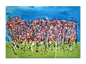 Opremanje interijera slikama iz galerije MAG - originalna apstraktna slika Lice radosti akril na hameru 100x70 cm