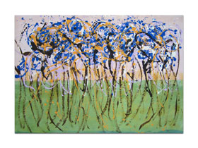 Opremanje stanova slikama iz galerije MAG - originalna apstraktna slika Plavo cvijeće akril na hameru 100x70 cm