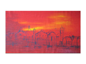 Slike za spavaću sobu u prodaji galerije MAG - Crveni grad - apstraktna slika na platnu 90x50 cm