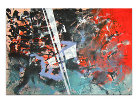 Moderna galerija Zagreb MAG - apstraktna slika Nebo sateliti Akril na hameru 100x70 cm