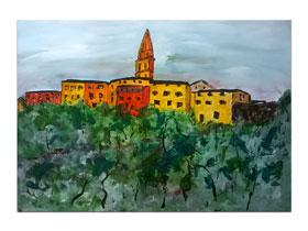 Umjetničke galerije MAG u Istri - umjetnička slika Stari grad Buzet Akril na hameru 100x70 cm