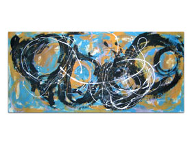 Prodaja umjetničkih slika u galeriji MAG - originalna apstraktna slika U orbiti iznad sna akril na platnu 140x65 cm