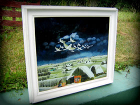 Naiva Naivno slikarstvo ulje na staklu iz 1973. godine - Seoba Gusaka - MAG galerija