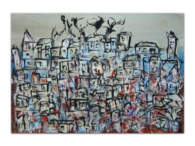 Uređenje apartmana slikama iz galerije MAG - apstraktna slika Konture grada Akril na hameru 100x70 cm