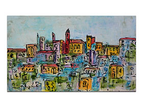 Moderne slike u galeriji MAG - apstraktna slika Šareni grad II akril na napetom platnu 100x60 cm