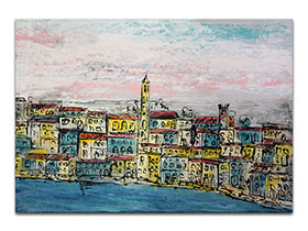 Moderne slike u galeriji MAG - umjetnička slika Gradić uz obalu akril na hameru 100x70 cm