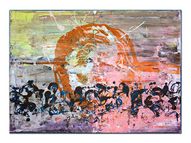 Dizajn interijera slikama iz ponude galerije MAG - apstraktna slika Praskozorje akril na platnu 70x50 cm