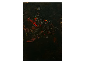 Slikar Patrick Zell u galeriji MAG - apstraktna slika Dark Confetti komb. tehnika na kartonu 30x20 cm